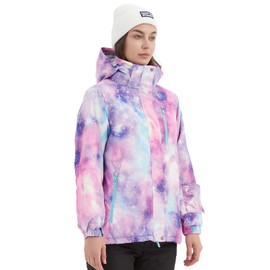 BGX Bluemagic Women's Ski Suit Windproof Waterproof Snowboard Colorful Printed Ski Snow Winter Jacket(L,PPL Glx)
