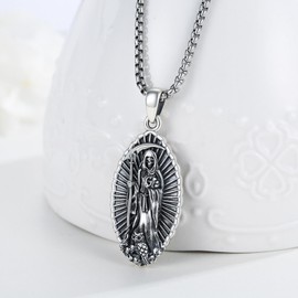 YueYuan Santa Muerte Chain 925 Sterling Silver Grim Reaper Pendant Grim Reaper Necklace Patron Saint Amulet Jewellery Gift for Men Women, Sterling Silver, No Gemstone