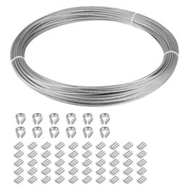 Eowpower 1/16 inch Stainless Steel 316 Aircraft Cable Wire Rope Marine Grade, 33 FT Length 7 x 7 Strand Core with 50 Pieces Aluminum Sleeves and 12 Pcs Thimbles