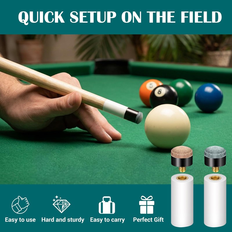 12Pcs Pool Snooker Cue Tips Replacement Kit, Screw On Billiard