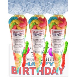Over The Hill Happy Birthday Series Bright Sour Worms (NET WT 31 OZ) (Pack of 3) In 1 Box Gourmet Kruise Signature Gift Bags