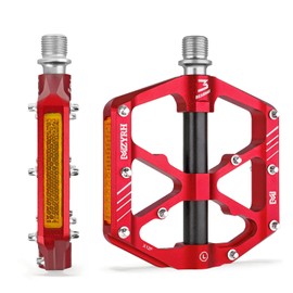 MZYRH Bicycle Pedals with Reflectors, Mountain Bike Pedals, Lightweight Aluminium Alloy MTB Pedals, 3 Sealed Bearings, Bicycle Platform Pedals, 9/16 Inch BMX Road Bike Pedal (Red)