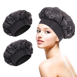 Pack of 2 Silk Bonnet for Sleeping Satin Bonnet for Curls, Silk Sleep Cap Women, Soft Night Cap, Elegant Sleep Cap, Silk Sleep Cap, Adjustable Night Cap, Hair Protection with Elastic Band (Black),