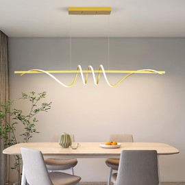 Matven Modern Design Dimmable Desk Linear Pendant Light, with Remote Control Dimmable 3 Color Mode & Brightness Ceiling Lamp, Anti-Flicker Dining Light Fixture for Kitchen, Dining Room (Gold, 57IN)