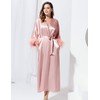 PRODESIGN Satin Kimono Robe Long Silky Bath Robe with Ostrich
