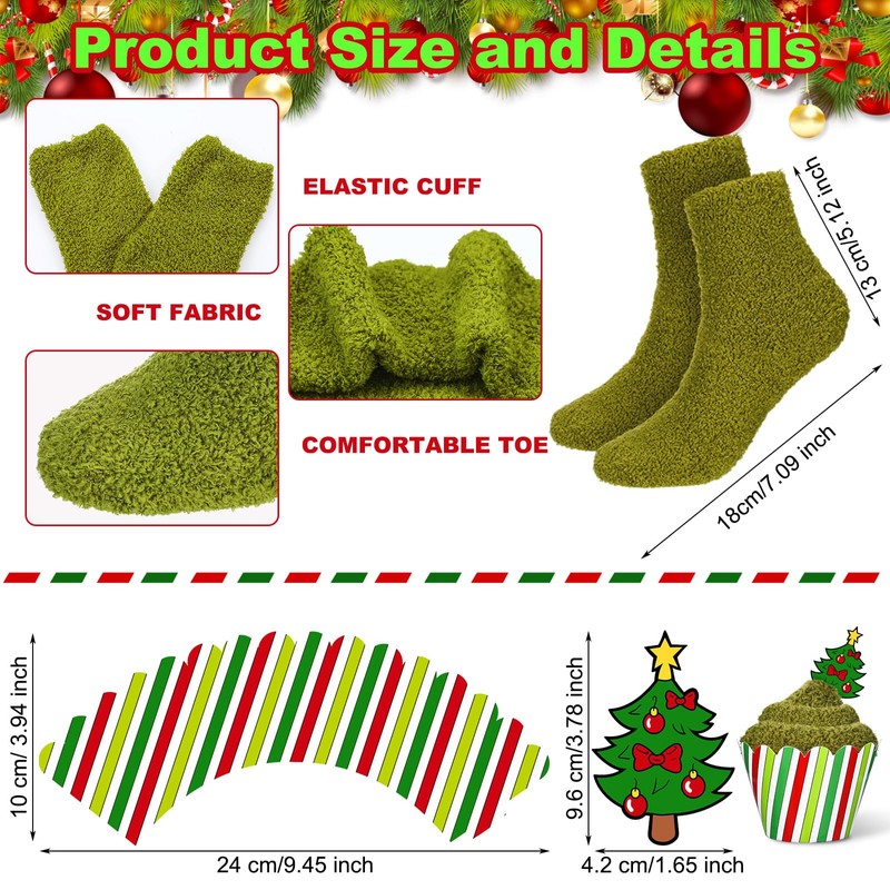 Suhine 24 Pairs Christmas Cupcake Socks Fuzzy Socks for Women