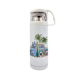 Xmkltbz Stainless Steel Cup, 11.8 Oz Insulated Water Bottle with Lid, Vacuum Hot Cold Double Wall Travel Mug with Rotated Straw Print Summer Surfing Hamper Cat Van Surfboard Palm Trees