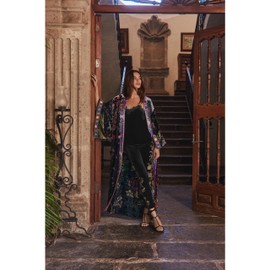 Johnny Was Nyomi Stretch Velvet Legging Pant Floral Embroidery Leggings Black New