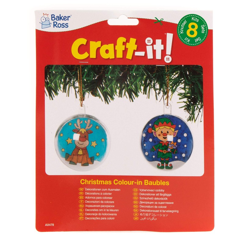 Baker Ross AX478 Christmas Baubles for Colouring Craft Set for