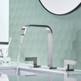 TRUSTMI 3 Hole Bathroom Faucet 2 Handle 8 Inch Widespread with Drain Assembly, Brass Bathroom Faucet, High Arc Swivel Spout, Brushed Nickel