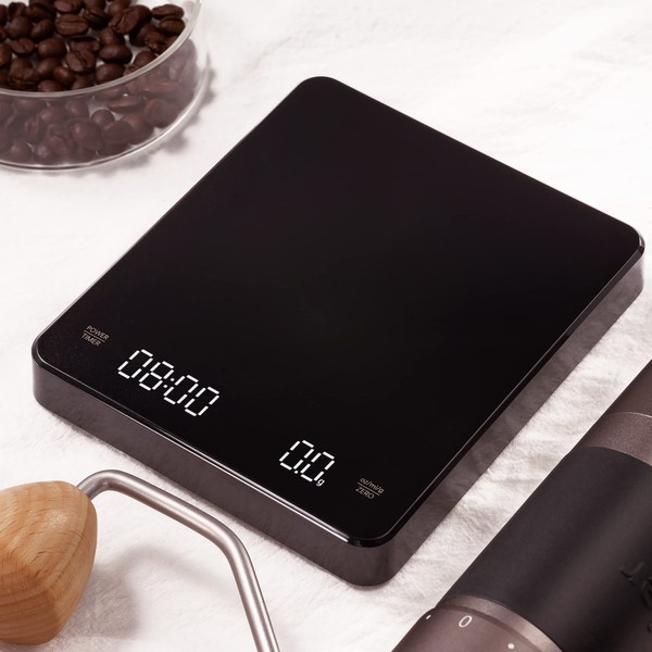 EMPO Digital Coffee Scales with Timer - Espresso Brew Drip Scale, Baking Kitchen Scale, Espresso Scale, Automatic Timing 3000 g (18.4 x 14.2 x 3.4)