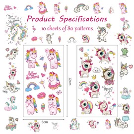 EJJUOO Unicorn Temporary Tattoos, Unicorn Tattoos for Kids, 10 Sheets 80pcs Unicorn Tattoos Temporary for Kids, for Kids Girls Party Favors Birthday Decorations & Supplies