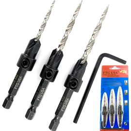 FTG USA Adjustable Wood Countersink Drill Bit Set #6#8#10 Set with Tapered Drill Bits for Woodworking