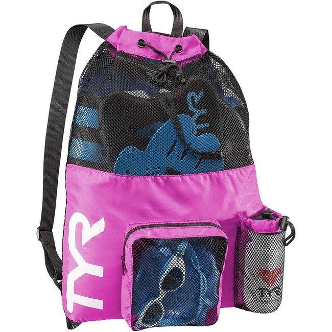 TYR Big Mesh Mummy Backpack For Wet Swimming, Gym, and Workout Gear , Pink