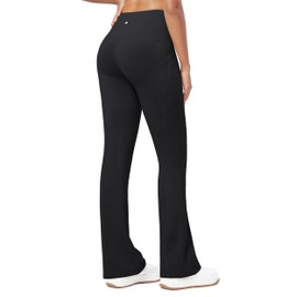 Willit Women's Fleece Lined Pants Thermal Leggings Winter Bootcut Yoga Pants Zipper Pockets Flare High Waist Water Resistant 29'' Black L