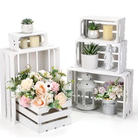 CroBlissful 6 Pcs Decorative Wood Crates for Storage Display Rustic Nesting Crates with Handle Farmhouse Wooden Storage Container Boxes for Wedding Baby Shower Birthday Party(Vintage White)