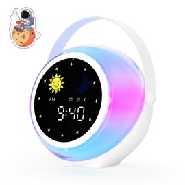 Kids Alarm Clock for Bedroom Decor, Ok to Wake Digital Clock for Toddler with Sunrise & Moon, Noise Sound Machine & Night Light for Girls/Boys, Children Sleep Trainer (Purple009)