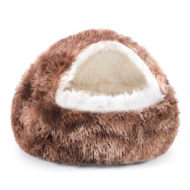 NOYAL Round Hooded Donut Dog Bed for Small & Medium Pets - Plush Fluffy Anti-Anxiety Cat Cave Bed with Cover