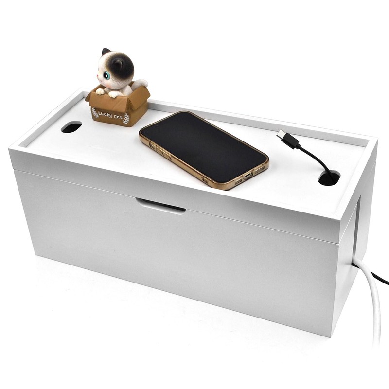 15 inch Bamboo Large Cable Management Box, Organizer Cord Box