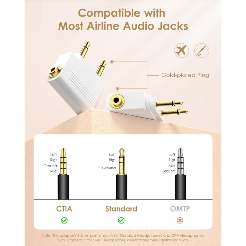 SQERO Airplane Headphone Jack Adapter, Dual 3.5mm Male to 3.5mm