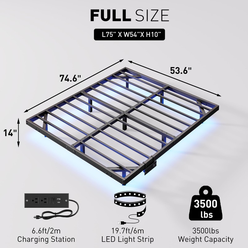 qimamo 14 Inch Floating Full Bed Frame with Smart LED