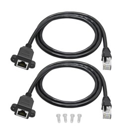 2Pcs Cat6 Ethernet-Verlängerungskabel 2FT, RJ45 Stecker zu Buchse Ethernet Panel Mount mit Schraube Verlängerung abgeschirmtes Kabel, Kompatibilität Cat5e, Cat5, für PC, Laptop, Netzwerk-Switch etc