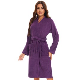 Ymmchy Soft Bathrobe Women's Terry Cloth Dressing Gown Lightweight Sauna Gown Women Sauna Robe, purple