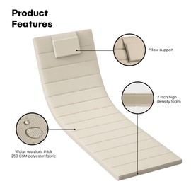 Elvoki Quilted Chaise Lounge Outdoor Patio Furniture Cushions | Water-Resistant Patio Chair Cushions | Durable, High-Density Foam Outdoor Chair Cushions (Antique Beige, 74"x23")