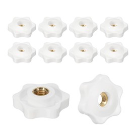 PATIKIL M8 x 32mm Clamping Nuts, 10 Pcs Through Hole Star Knob Screws Female Thread Screw-On Grip Handle Nuts for T-Track Bolts Mechanical Equipment, White