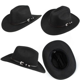 INOGIH Women Men Western Cowboy Cowgirl Hat Fedora with Pull-On Closure Outdoor Wide Brim Fedora Hat, Black Design2