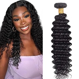 Jucames Echthaar, brasilianisch, lockig, natürlich, tief, gewellt, Echthaar, brasilianisch, unbehandelt, Extensions, doppelt, natürliche Farbe, Schwarz, 50,8 cm