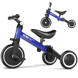 XJD 5 in 1 Toddler Bike, Tricycle for Toddlers 1-3 with Adjustable Seat Height, Removable Pedals, Ideal Balance Bike Birthday Gifts and Toys for Boys and Girls (Blue)
