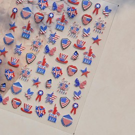 Independence Day Nail Stickers 5D Embossed Red Blue Shield Summer Nail Decals Self-Adhesive Peace Dove Uncle Sam Hat Nails Designs 4th of July Nails Decoration for Women Manicure 1 Sheet