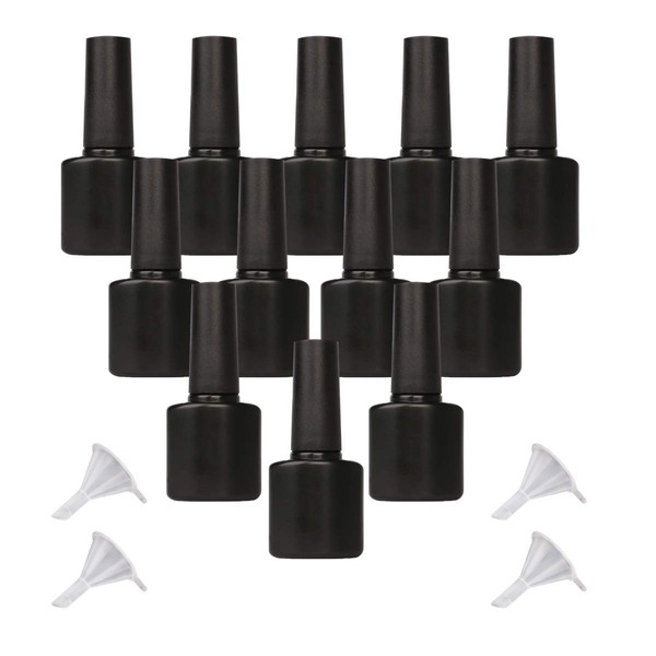 Yebeauty Botellas de esmalte de uñas, 8 ml, pequeñas, vacías, rellenables, de plástico, con tapa de cepillo y embudos, paquete de 12, color negro