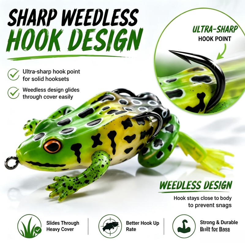 Frog Lures for Bass Fishing, 5 Pack XL & L