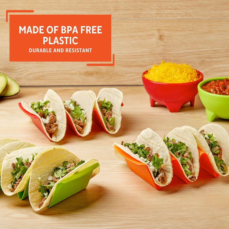 IMUSA USA Taco Holder, 3 Piece, Green, Orange, Red