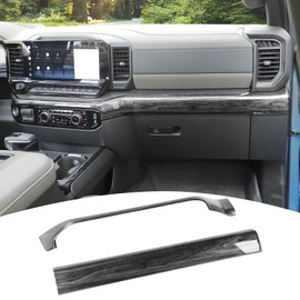 PDKLIN for Silverado Center Console Dashboard Panel Trim Cover for Chevy Silverado 2022 up Black Wood Grain Interior Accessories 2pcs