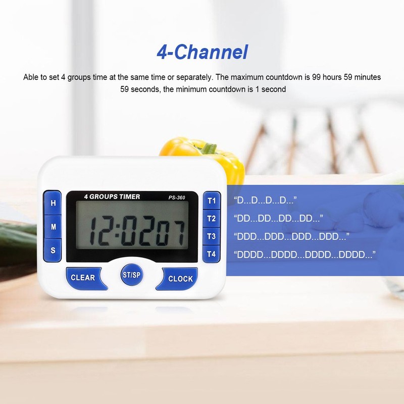 4 Channel Timer, Digital Independent Group Timer, Countdown Kitchen Cooking
