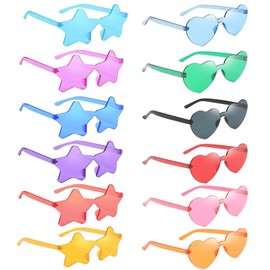 SHSHbuy Party Glasses, 12 Pairs Rimless Sunglasses in Heart Shape Star, Magic Colours Party Glasses, Funny Party Glasses for Fancy Dress, Photo Props, Birthday Party for Children and Adults