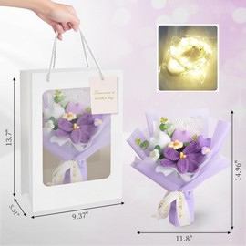 Phaicoilo Crochet Tulips Flower Bouquet: Completed Artificial Flowers for Graduation Birthday Home Decor (Purple)