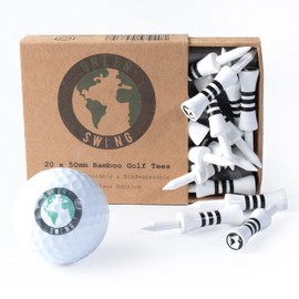 Green Swing Bamboo Golf Tees 50mm | Strong Sustainable Biodegradable | 20pcs (Full Colour Edition)