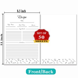 Recipe Paper 8.5x11 White, 50-Pack, Blank Recipe Paper to Write in Your Recipes, Minimalist Half-Letter Size Refill Pages for Recipe Binder, Recipe Card Sheets (White, recipe cards-8.5" x 11")
