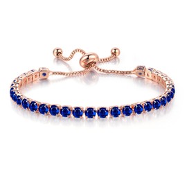 Tennis Chain Rhinestone Beads Slider Bracelet 14K Gold Silver Plated Adjustable Crystal Seed Bracelet for Women Wedding Party Geometric Jewelry Gift-E blue gold