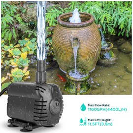 AquaMiracle 1160GPH Submersible Water Pump with 11.5ft High Lift, Pond Pump Aquarium Pumps for Fish Tank, Fountain, Waterfall, Statuary, Water feature, Hydroponics