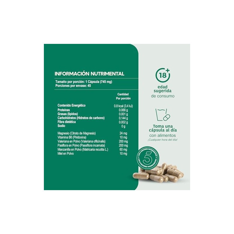 LIFEED Sleep Magnesio, Valeriana, Pasiflora 45 Cápsulas 745mg pporción