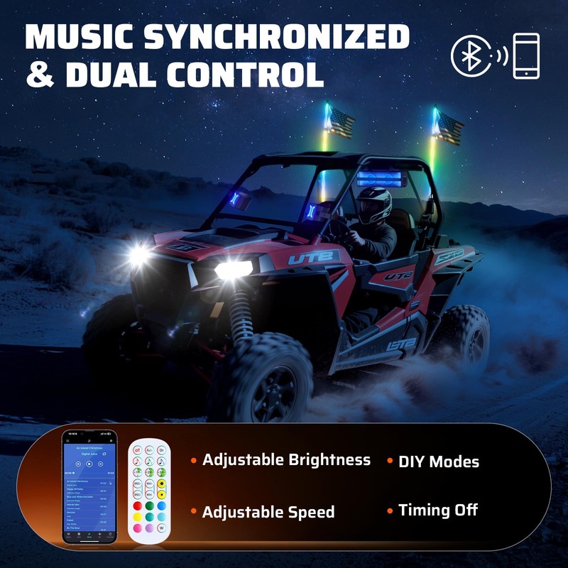 Ehaho 1 PC 4FT Whip Lights with Spring Base, APP