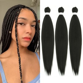 Braiding Hair Pre stretched 18 Inch 3 Packs Natural Black Pre-stretched Braiding Hair EZ Braid Yaki Texture Synthetic Hair Extensions for Crochet Box Braids