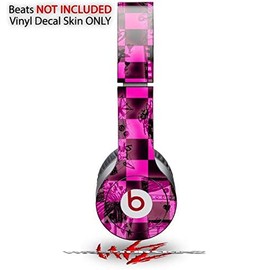 WraptorSkinz Skin Decal Wrap Compatible with Beats Solo HD Pink Checkerboard Sketches (Headphones NOT Included)