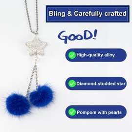 Women's Shiny Car Interior Accessories - Girly Crystal Rearview Mirror Decoration, Cute Women's Car Rhinestones, Star Mirror Decoration Plush Ball (Sapphire blue)