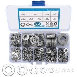 684 Pcs Stainless Steel Flat Washers, 9 Sizes Metal Washers Hardware Assortment Set, M2 M2.5 M3 M4 M5 M6 M8 M10 for Home Automotive Shop Factories Repair Construction Washers